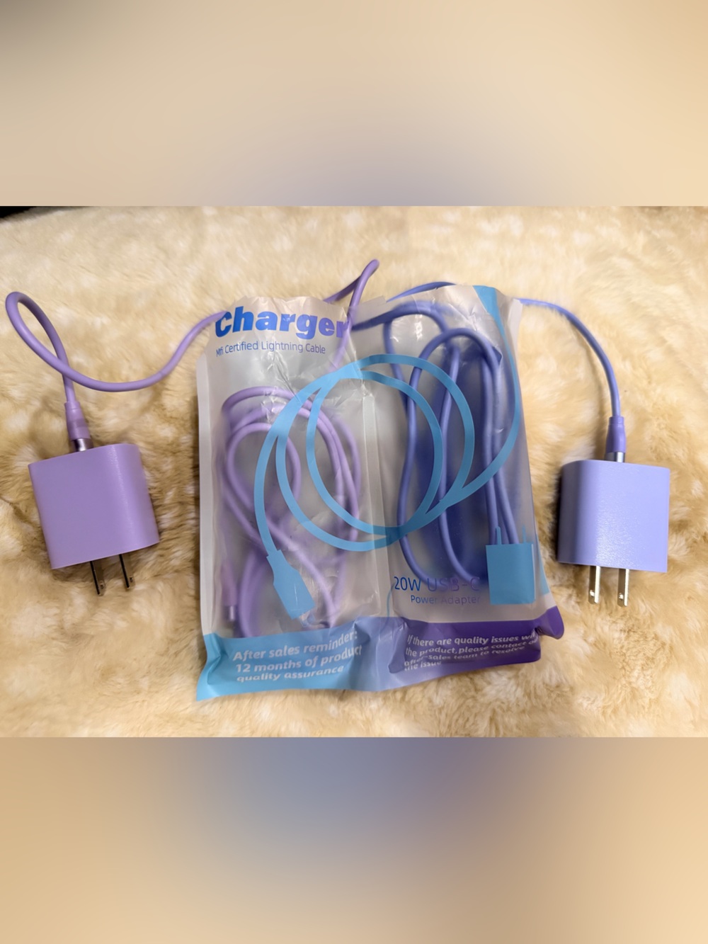 Purple USB Charging Cable and Wall Adapter